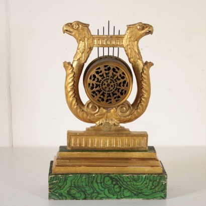 Carved and Gilded Wooden Lyre Clock France Early 19th Century