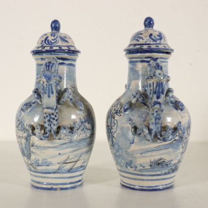 Pair of Blue Majolica Vases Manufactured in Italy 19th Century