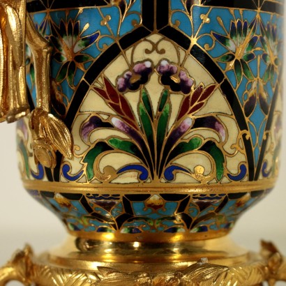 Gilded Bronze Flower Pot Enamel Decoration France Late 19th Century