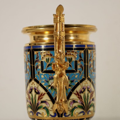 Gilded Bronze Flower Pot Enamel Decoration France Late 19th Century