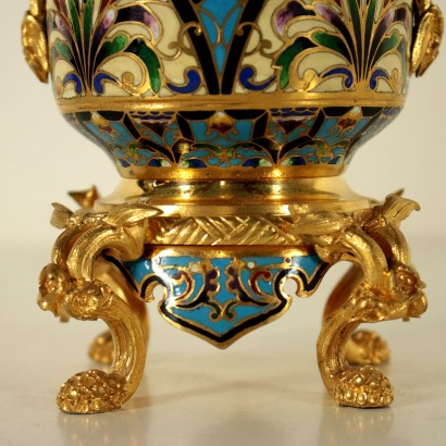 Gilded Bronze Flower Pot Enamel Decoration France Late 19th Century