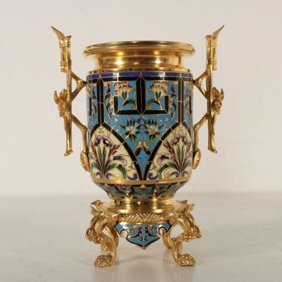 Gilded Bronze Flower Pot Enamel Decoration France Late 19th Century