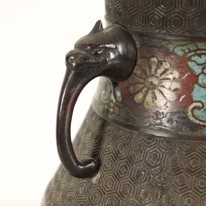 Vase Bronze Emaux cloisonné Shishi Japon Fin '800 - Début '900