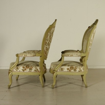 Pair of Armchairs, and a Pouf-Style