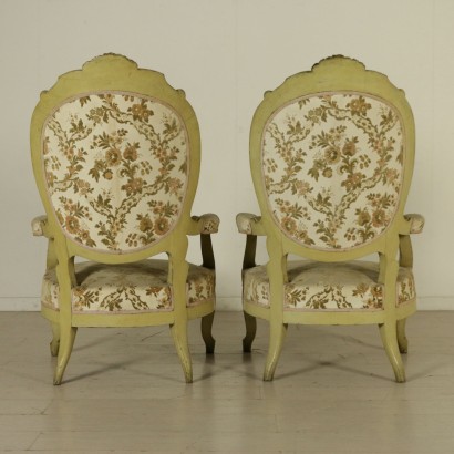 Pair of Armchairs, and a Pouf-Style