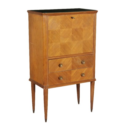 Cabinet with Drop-Leaf Door Mahogany Veneer Back-Treated Glass 1950s