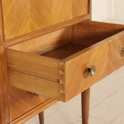 Cabinet with Drop-Leaf Door Mahogany Veneer Back-Treated Glass 1950s