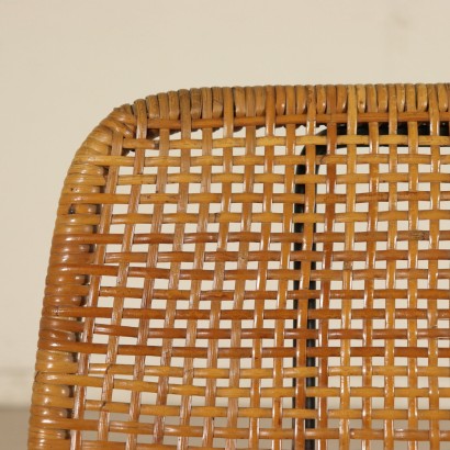 Group 4 Chairs Lacquered Metal Rattan Vintage Italy 1960s