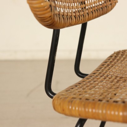 Group 4 Chairs Lacquered Metal Rattan Vintage Italy 1960s