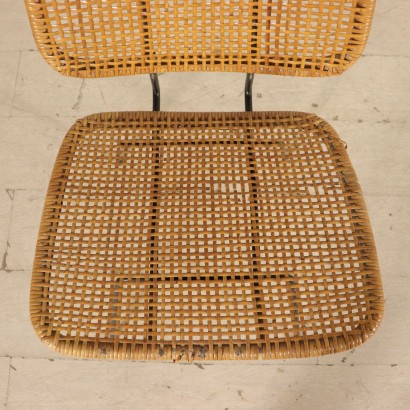 Group 4 Chairs Lacquered Metal Rattan Vintage Italy 1960s