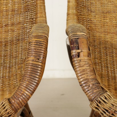 Pair of Wicker and Rattan Armchairs Vintage Italy 1960s