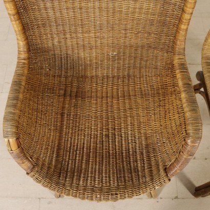 Pair of Wicker and Rattan Armchairs Vintage Italy 1960s