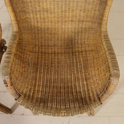 Pair of Wicker and Rattan Armchairs Vintage Italy 1960s