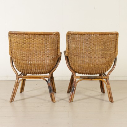 Pair of Wicker and Rattan Armchairs Vintage Italy 1960s