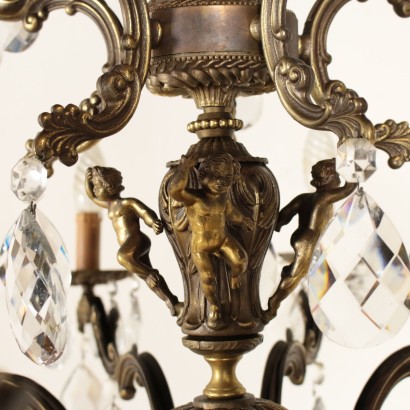 Chandelier Treated Bronze Crystal Pendants Italy First Half of 1900s