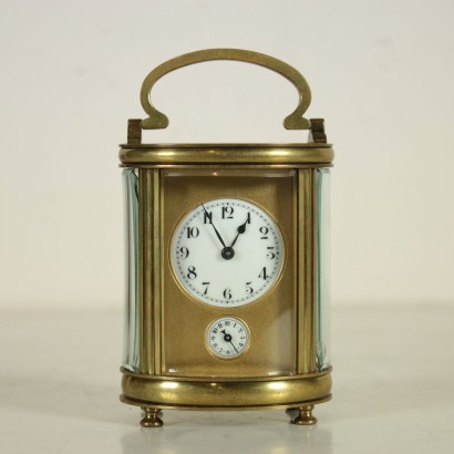 Travel Clock with Leather Case Crystal Brass Late 1800s