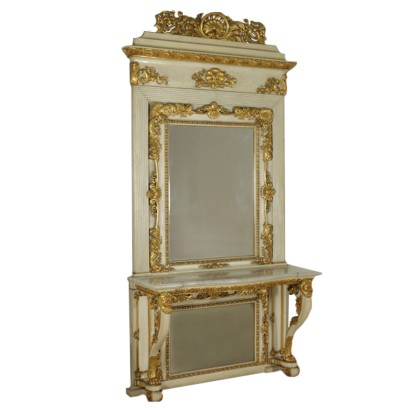 Console avec Miroir de Brescia Ivoire Marbre blanche Italie '800