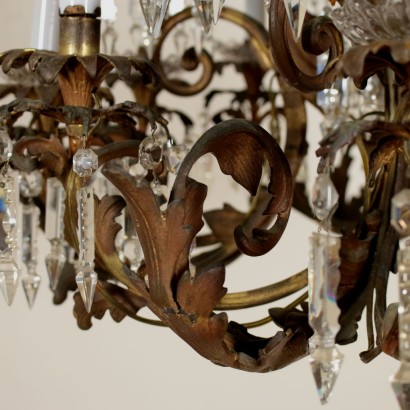 Large Bronze Chandelier Six Arms Crystal Pendants Italy Early 1900s