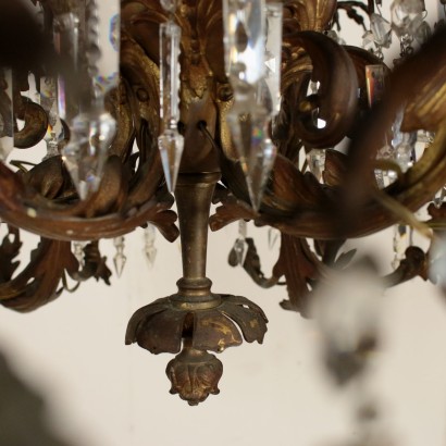 Large Bronze Chandelier Six Arms Crystal Pendants Italy Early 1900s