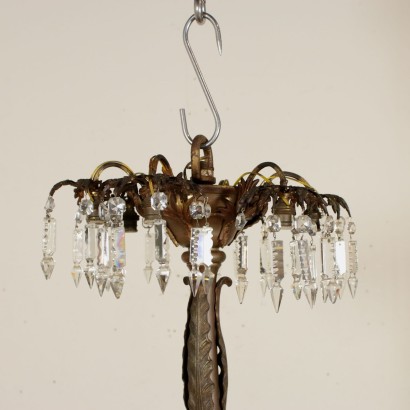 Large Bronze Chandelier Six Arms Crystal Pendants Italy Early 1900s