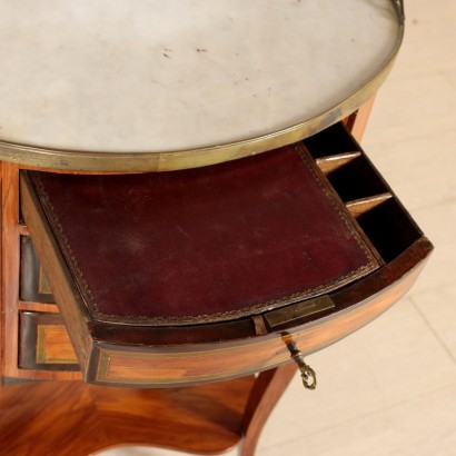 Elliptical Coffee Table with Marble Brass Leather Vintage 18th Century