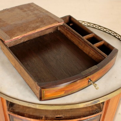 Elliptical Coffee Table with Marble Brass Leather Vintage 18th Century