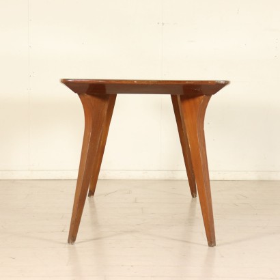 Table Solid Mahogany Back-Treated Glass Vintage 1950s-1960s