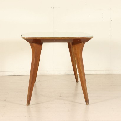 Table Solid Mahogany Back-Treated Glass Vintage 1950s-1960s