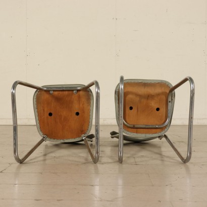 Set of Chairs Chromed Pipe Skai Vintage France 1940s