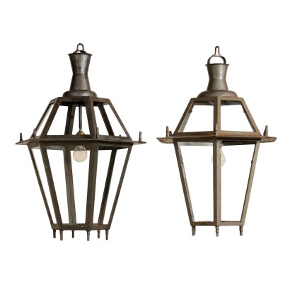 Pair of Lanterns Iron Glass Italy Second Half of 1900s