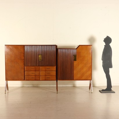 Cupboard Teak Veneer Brass Vintage Manufactured in Italy 1960s