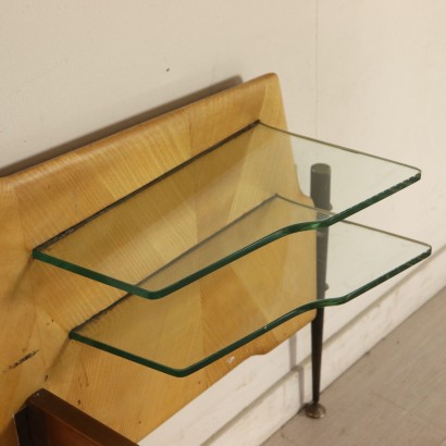 Double Bed with Glass Hanging Shelves Maple Veneer Skai Vintage 1960s