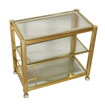 Brass and Glass Service Cart Vintage Italy 1980s