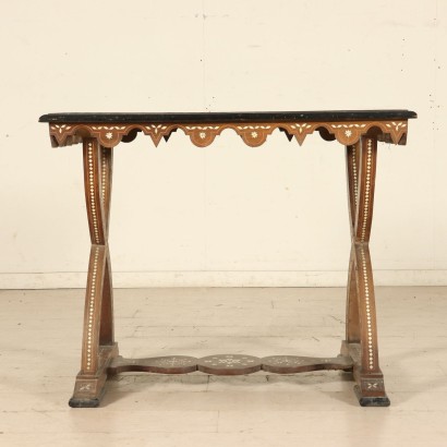 Elegant Petite Table Erable Noyer Ivoire Italie Fin '800