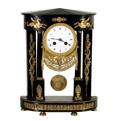 Mantel Clock Pasta e Pavia a Torino Black Marble Italy 1800s