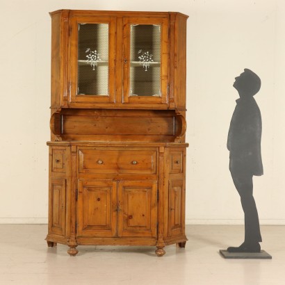 Double Body Cupboard with Shelf Glass Spruce Italy 19th Century