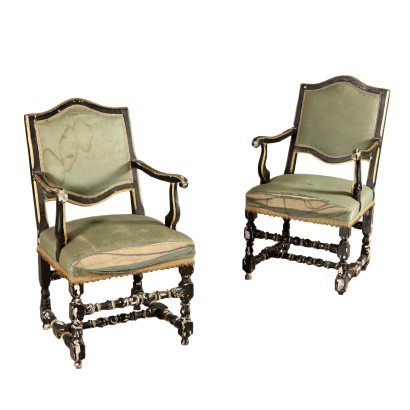 Pair of Walnut Armchairs Italy First Half of 1700s