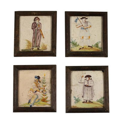 Set of Four Ceramic Tiles Italy 18th-19th Century