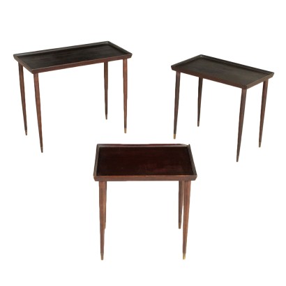 Set of Three Coffee Tables Ebonized Wood Vintage Italy 1950s