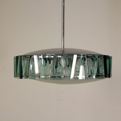 Stilnovo Ceiling Lamp Glass Aluminium Vintage Italy 1960s