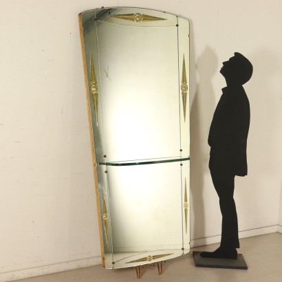 Miroir au Mur avec Consolle Bois Verre Laiton Italie Années 50