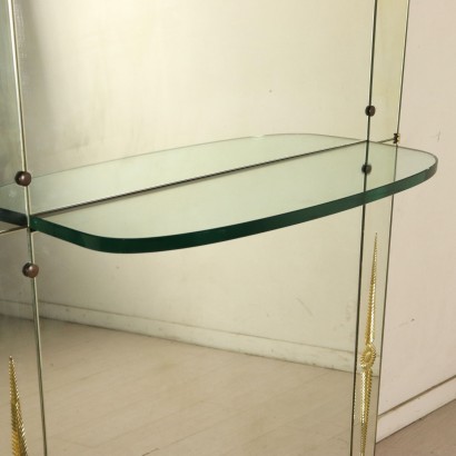 Miroir au Mur avec Consolle Bois Verre Laiton Italie Années 50