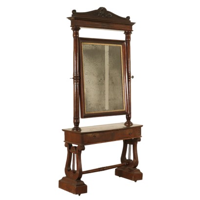 Restoration Walnut Cheval Mirror Italy First Half of 1800s