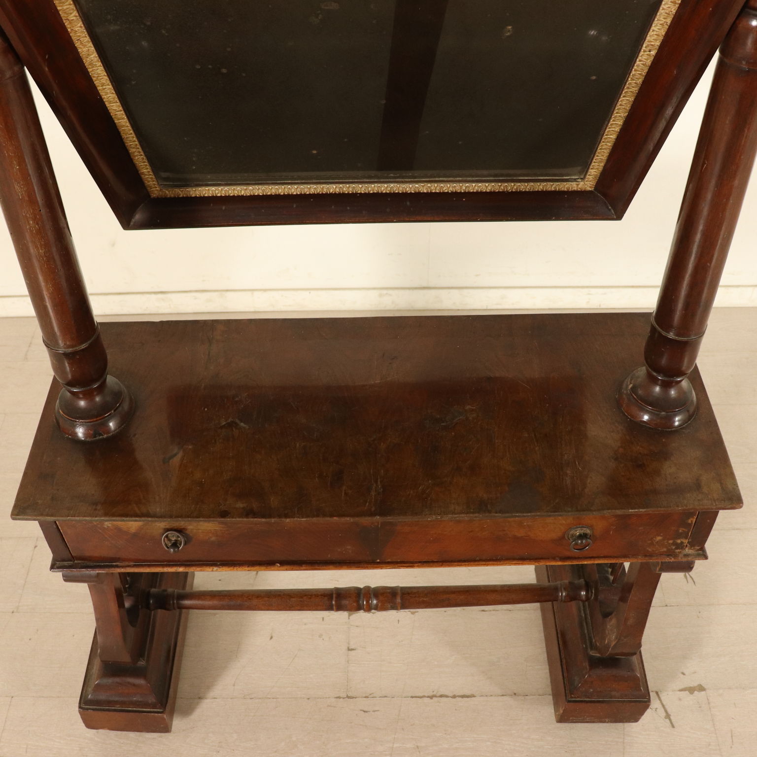 Restoration Walnut Cheval Mirror Italy First Half Of 1800s