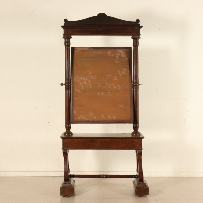 Restoration Walnut Cheval Mirror Italy First Half of 1800s