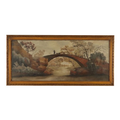 Arte Ottocento - Paesaggio con Ponte e Pastore