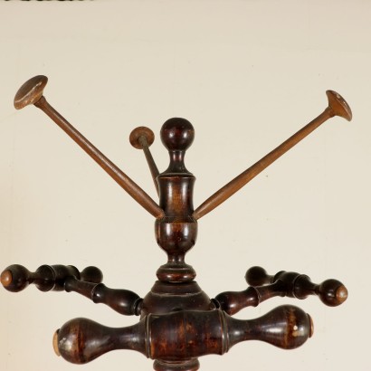 Turned Walnut Coat Hanger with Stick Holder and Hat Rack Italy 1800