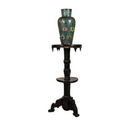 Ebonized Wood Column with Porcelain Baluster Vase France Late 1800