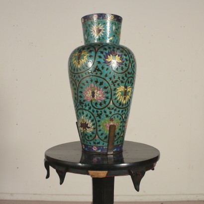 Ebonized Wood Column with Porcelain Baluster Vase France Late 1800