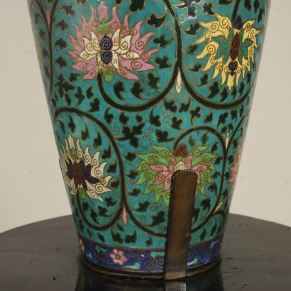 Ebonized Wood Column with Porcelain Baluster Vase France Late 1800